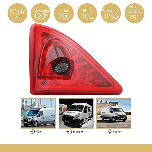 HD 720P Cámaras de visión Trasera Visión Nocturna Impermeable 170° Cámaras de Marcha atrás Tercera luz Stop + Monitor (5,0 Pulgadas) para Opel Movano B + Nissan NV400 +Renault Master 3 2010-2019