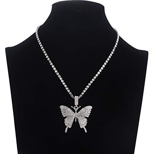 Heli Pink Butterfly Necklace Chain Iced out Jewelry Luxury Female Crystal Neck Pendants Women Rhinestones Jewellery Wholesale