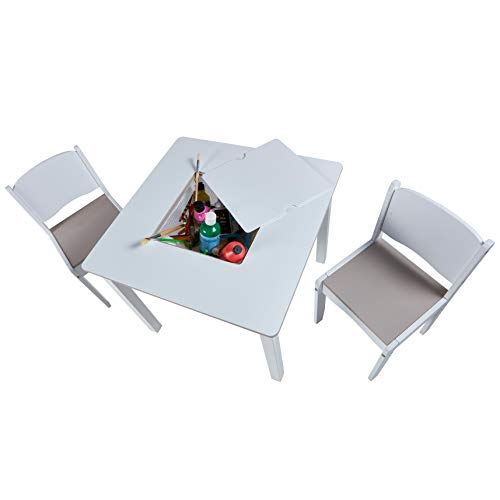 Hello Home 528GWH Juego de mesa infantil y 2 sillas para manualidades, Tamaño aproximado mesa: 49.5 cm x 60 cm x 60 cm; Tamaño aproximado sillas: 54.5 cm x 29 cm x 29 cm (altura x anchura x fondo)