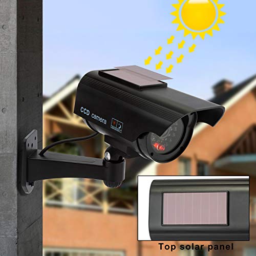 Hengu 4 Pieza Cámara Falsa Dummy Cámara con Energía Solar de Seguridad LED Parpadeante Sistema de Vigilancia Cámara Simulada CCTV