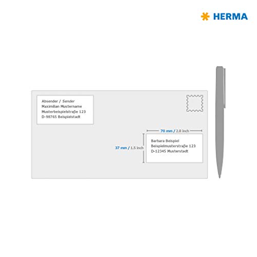 Herma 8644_ A4, 70 x 37 mm - Pack de 240 etiquetas, A4, 70 x 37 mm, color blanco