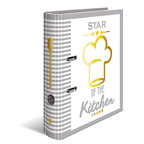 HERMA Archivo de receta con motivo Star of the Kitchen, A5, 70 mm, con adornos dorados y registro de 5 piezas, 1 carpeta con motivos