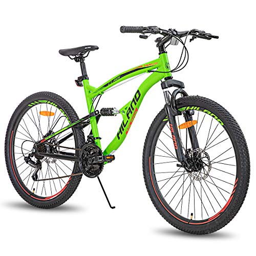 Hiland Bicicleta de montaña con Ruedas 26 Pulgadas de Doble suspensión, 21 velocidades, Marco de 18 Pulgadas, Color Verde…