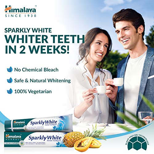 Himalaya Herbals Sparkly White Toothpaste for whitening teeth with advanced plague removal|Anti-inflammatory 12-Hour Germ Protection| 100% Vegetarian- 75ml (Pack of 3)