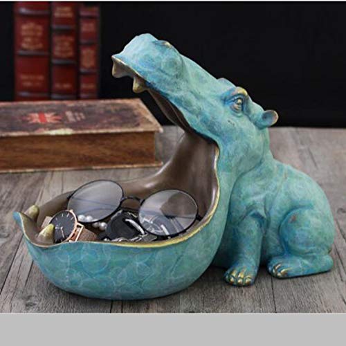 Hipopótamo Estatua ,Cuenco de almacenamiento de llaves de boca grande de hipopótamo, Estatua Decoración Resina Artware Escultura Hipopótamo Herramienta de Almacenamiento de Llave,Verde,30*16.5*22cm