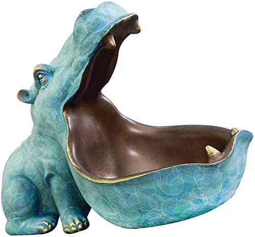 Hipopótamo Estatua ,Cuenco de almacenamiento de llaves de boca grande de hipopótamo, Estatua Decoración Resina Artware Escultura Hipopótamo Herramienta de Almacenamiento de Llave,Verde,30*16.5*22cm