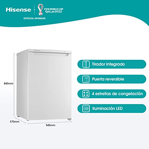 Hisense FV105D4AW2 - Congelador Vertical, 82 L capacidad neta, 84.5 cm alto, bajo encimera, puerta reversible, 4 estrellas en el congelador, silencioso, color blanco