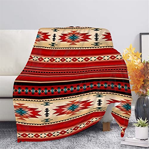 HUGS IDEA Manta tribal de rayas azteca navajo manta manta para sofá, sofá, patrón étnico del suroeste al aire libre, manta de picnic, color rojo - L