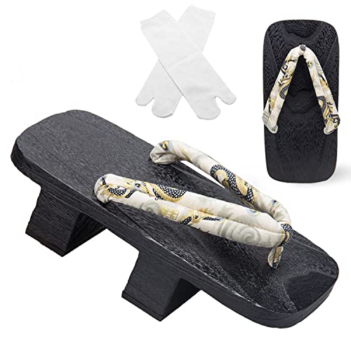 HZSLING Zuecos de madera japoneses Geta moda para hombre Cosplay accesorios Flip Flops con calcetines, Ard, Small