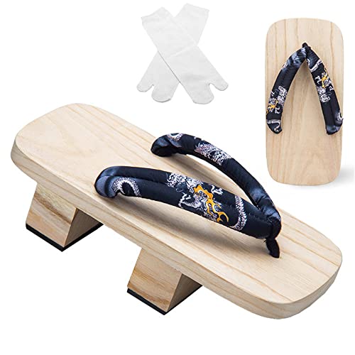 HZSLING Zuecos de madera japoneses Geta moda para hombre Cosplay accesorios Flip Flops con calcetines, Cre, Small