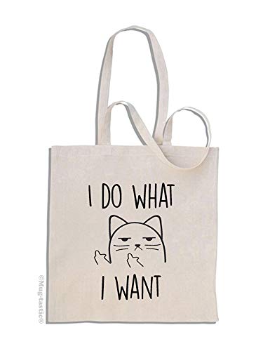 I Do What I Want - Gato Descortés - Mango Largo Bolso de Compras de algodón