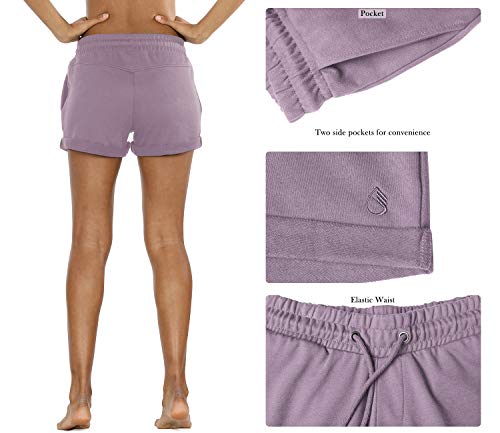 icyzone Pantalón Corto para Mujer para Correr, Pack de 2 (XL, Cameo Green/Lila)