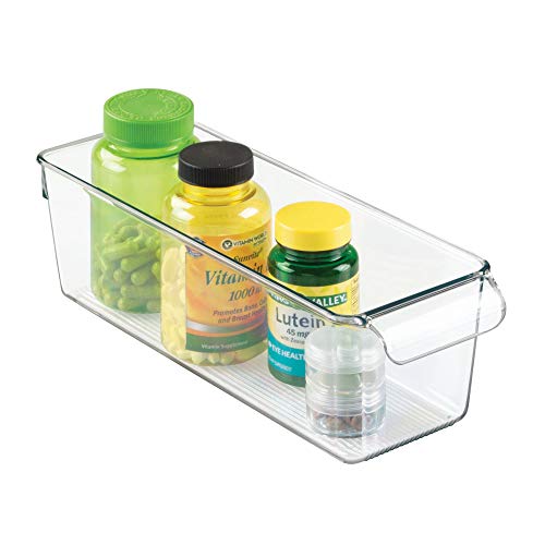 iDesign Caja transparente con asa, organizador de cocina pequeño de plástico, caja organizadora sin tapa para armarios, frigorífico o cajones, transparente