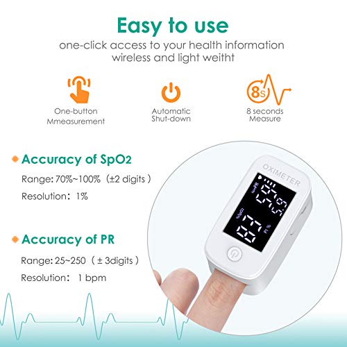 IDOIT Oxímetro de pulso Oxímetro de dedo profesional para medir la saturación de spO2, (oxígeno en la sangre) PR (frecuencia del pulso) y PI preciso y confiable con OLED