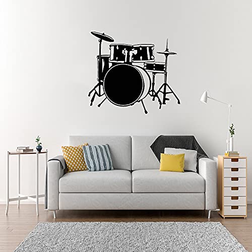 Instrumento musical Etiqueta de la pared Kit de batería Baterista Etiqueta de la pared Barra de música Vinilo extraíble Arte de la pared Decoración mural Pared A9 42 × 55 CM