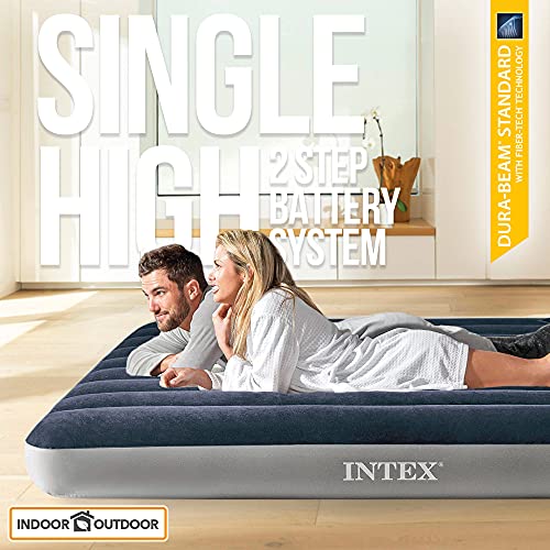 Intex 64783 - Colchón inflable Dura-Beam Standard INTEX, cama doble, colchón hinchable 150, medidas 152x203x25 cm, con bomba eléctrica a pilas, colchón hinchable camping