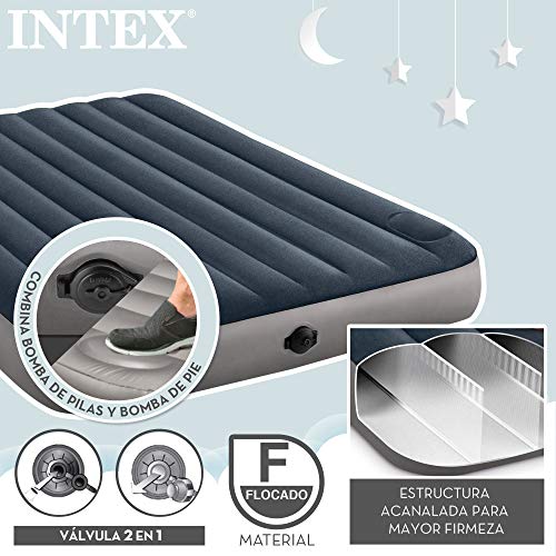 Intex 64783 - Colchón inflable Dura-Beam Standard INTEX, cama doble, colchón hinchable 150, medidas 152x203x25 cm, con bomba eléctrica a pilas, colchón hinchable camping