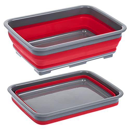 Invero® Cuenco plegable para lavar – Lavabo portátil de 10 litros ideal para camping, caravanas, actividades al aire libre, cocina y mucho más – rojo
