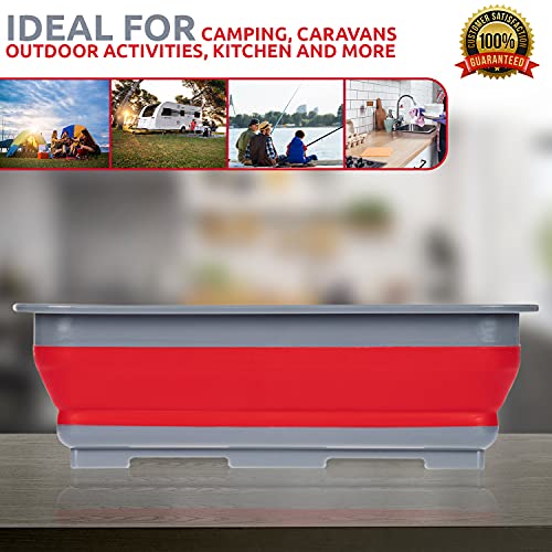 Invero® Cuenco plegable para lavar – Lavabo portátil de 10 litros ideal para camping, caravanas, actividades al aire libre, cocina y mucho más – rojo