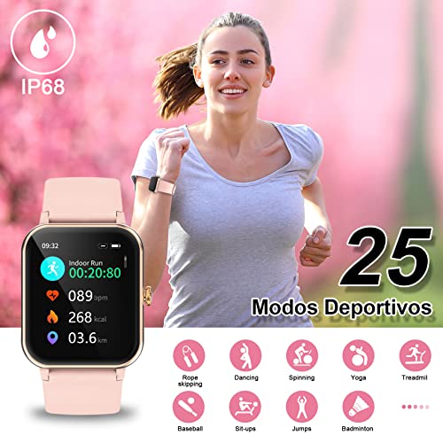 IOWODO Smartwatch R3PRO,Reloj Inteligente Mujer Impermeable IP68 con Oxímetro(SpO2),1.69" Pantalla con Termómetro Digital, Pulsómetro,Sueño,Podómetro,Pulsera de Actividad para Android iOS(2 Correas)