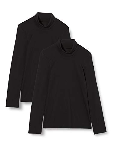 Iris & Lilly Camiseta Térmica Extra Cálida de Manga Larga Mujer, Pack de 2, Negro (Black), M, Label: M