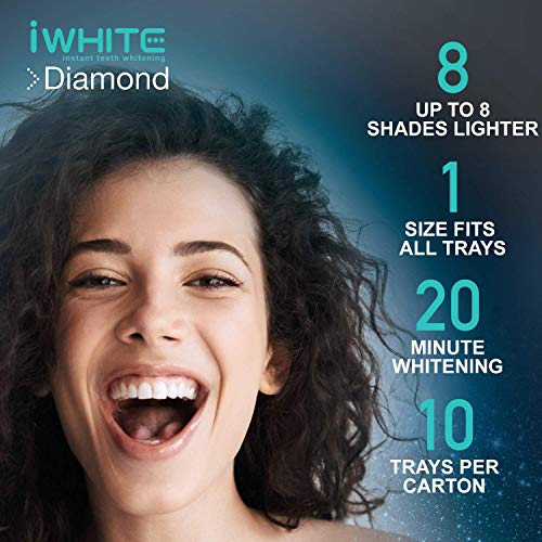 iWhite Diamond Kit de blanqueamiento dental instantáneo - Tecnología de amplificación de blanqueamiento - Hasta 8 tonos más blancos - 10 bandejas precargadas - Blanqueamiento dental profesional