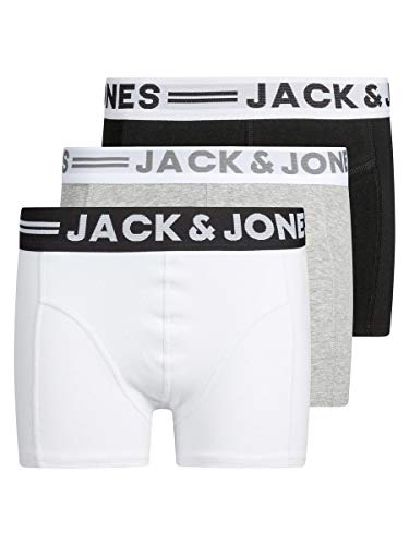 Jack & Jones Sense Trunks 3-Pack Noos Jr Pantalones Cortos, Gris (Light Grey Melange Black/White), 164 (Pack de 3) para Niños