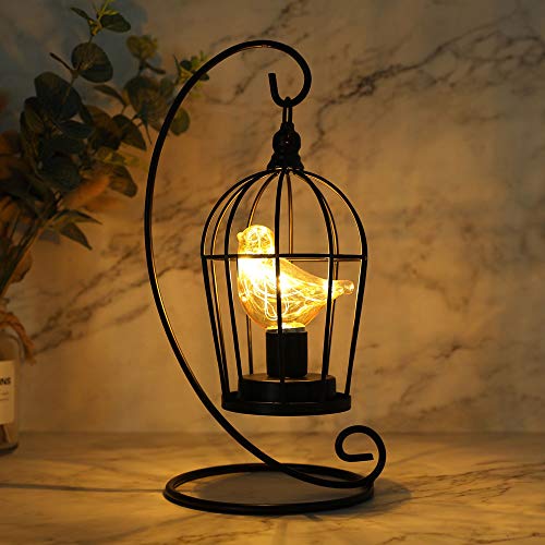 JHY DESIGN Lámpara decorativa Birdcage Bulb De pilas Luz inalámbrica de 31cm de alto con bombilla de luces lamparas alambre de hadas cálido para sala de estar dormitorio Navidad(Negro)