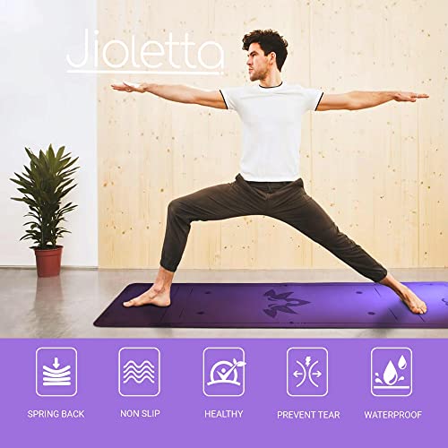 Jioletta - Esterilla Yoga - TPE Antideslizante con Líneas de Posición Corporal (Púrpura/Rosa)