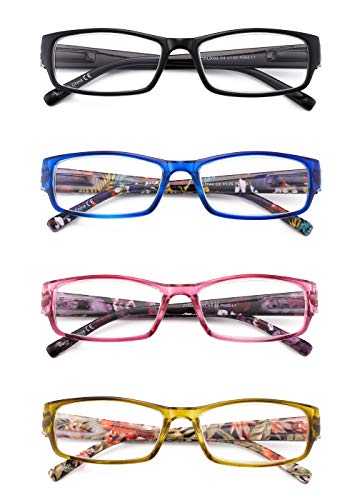 JM 4 Paquete Señoras Gafas de Lectura Bisagras de Resorte de Moda Patrón Lectores Para Mujer +3.5 Color Mixto