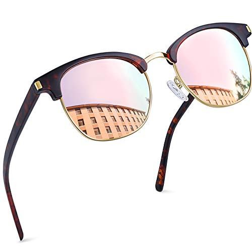 Joopin Gafas de Sol Unisex Polarizadas Protección UV400 Semi-Rimless Marco Estilo Vintage Gafas de Sol Hombres Mujeres para Conducción Viajes Playa Deportes al Aire Libre Rosa