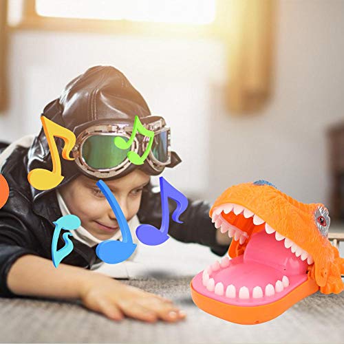 Juego de dedo de morder dinosaurios, caricatura portátil Bromas prácticas Hipopótamo Boca Mordida juego de dedo con sonido y luz Juego de mesa para niños(Orange)