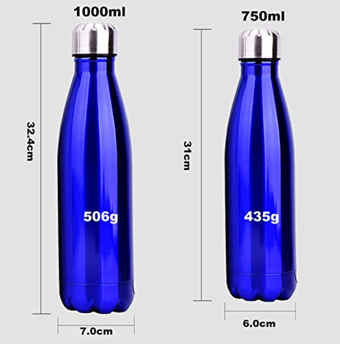 Junlic Botella Termica 1 Litro, Botella Agua Acero Inoxidable 1000ml Aislamiento de Vacío de Doble Pared Mantiene 24h frías/12h Calientes Reutilizable Botella de Agua para Niños, Colegio, Sport