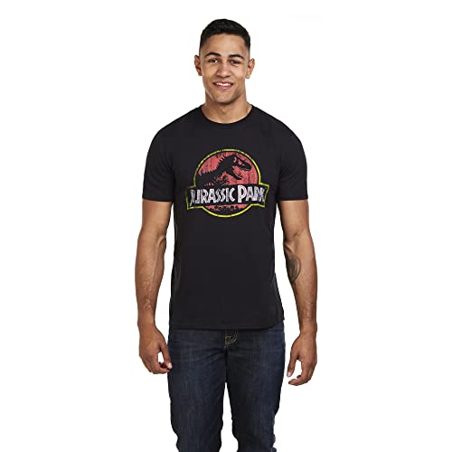 Jurassic Park Logotipo Desgastado Camiseta, Negro (Black Blk), L para Hombre