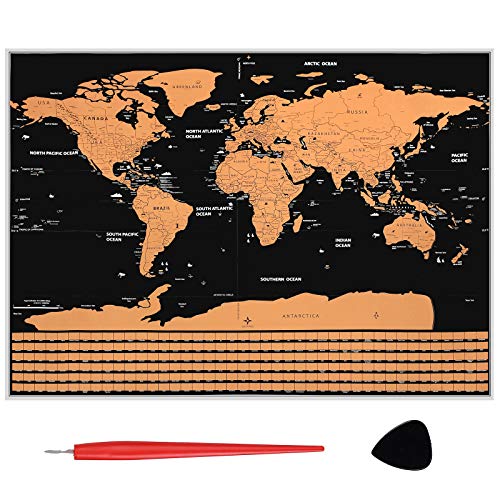 Justech Mapa Mundi Rascar 82 x 59cm Rasguño del Mapa Educativo del Mundo Mapa Mundial de Viaje Mapa Mundi de Pared Grande Mapa del Mundo para Pared con Estados y Banderas de Países