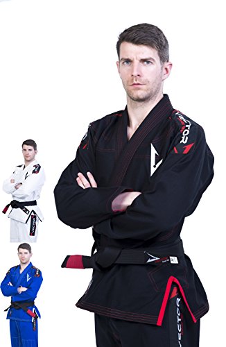 Kimono Vector Attila Series de Jiu Jitsu con cinturón Blanco, Ligero, 100% algodón, A1, Negro