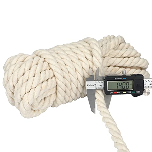 KINGLAKE 14mm Cuerda de algodón Natural de 10 m, Cuerda de macramé Trenzada Gruesa para Manualidades, jardinería, Envoltura, decoración