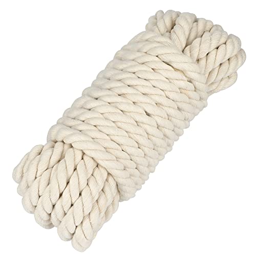 KINGLAKE 14mm Cuerda de algodón Natural de 10 m, Cuerda de macramé Trenzada Gruesa para Manualidades, jardinería, Envoltura, decoración