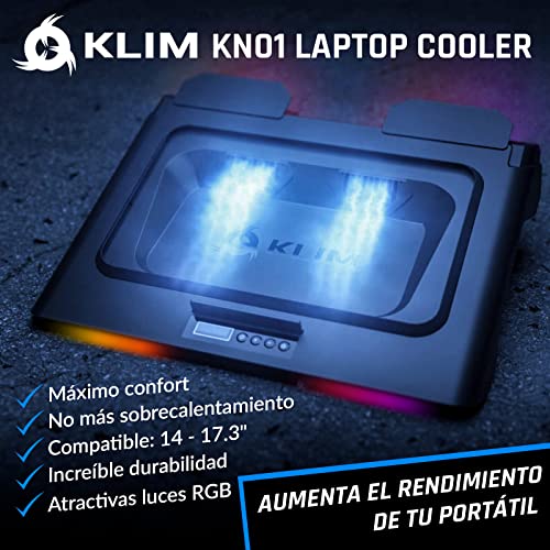 KLIM KN01 Base refrigeradora portátil | Ventilador portátil Turbo de 4000 RPM para un Rendimiento máximo | Evita el sobrecalentamiento y Protege tu portátil Gaming | De 15 a 17 Pulgadas | Nuevo 2022