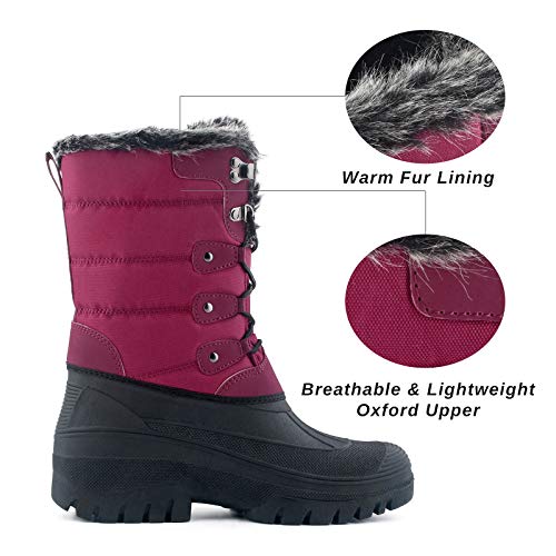 Knixmax Botas de Nieve para Mujer Botas de Invierno Calientes Forrado Piel Suelas Impermeables Antideslizante Zapatos Vino Rojo 40 EU