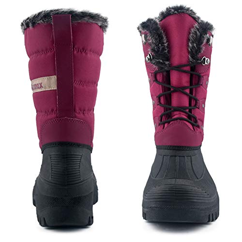 Knixmax Botas de Nieve para Mujer Botas de Invierno Calientes Forrado Piel Suelas Impermeables Antideslizante Zapatos Vino Rojo 40 EU