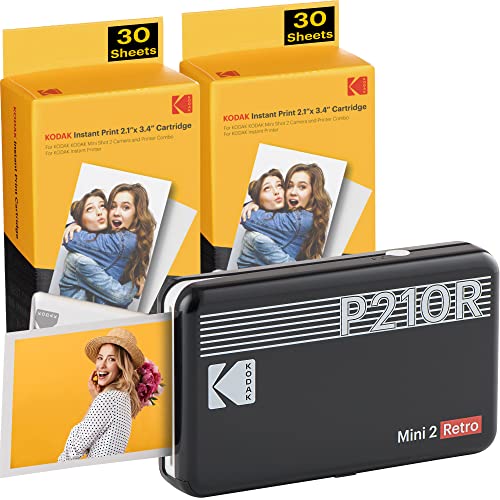 Kodak Mini 2, Impresora Fotos movil + 86 Fotos, Mini Impresora Móvil De Fotos Instantáneas Tamaño 54X86Mm, Compatible con Smartphones iOS y Android - Negro