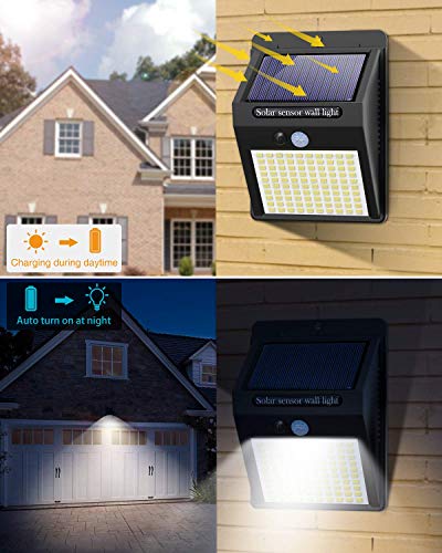 Kolpop Focos Solares Exterior, [5 Pack / 3 Modos ] Luz Solar Exterior con Sensor Movimiento, 100 LED Luces LED Solares para Exteriores Impermeable Lampara Solar Aplique LED Solar para Exterior Jardin
