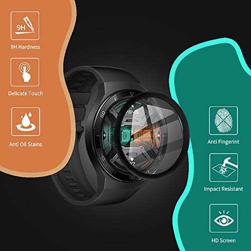 KONEE Protector de Pantalla Compatible con Huawei Watch GT 2e (46mm), 【2 Piezas】 [ 3D Cobertura Completa, Dureza 9H, Anti-Scratch ], Cristal Vidrio Templado para Huawei Watch GT 2e 46mm