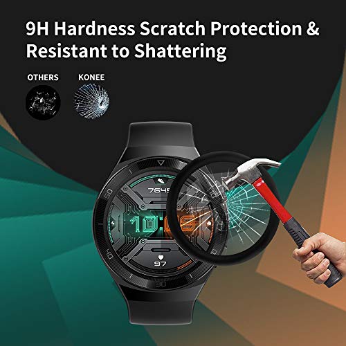 KONEE Protector de Pantalla Compatible con Huawei Watch GT 2e (46mm), 【2 Piezas】 [ 3D Cobertura Completa, Dureza 9H, Anti-Scratch ], Cristal Vidrio Templado para Huawei Watch GT 2e 46mm