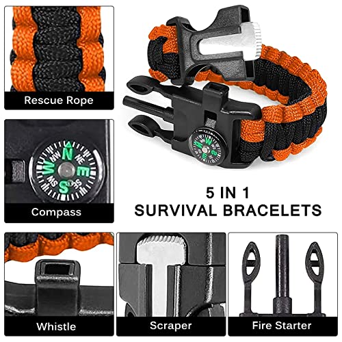 Konesky Survival Bracelet, 5 en 1 Paracord Bracelets Kit Emergency 2 Pack con brújula Whistle Fire Starter para Hombres Mujeres Niños para Caminar, Acampar, Viajar
