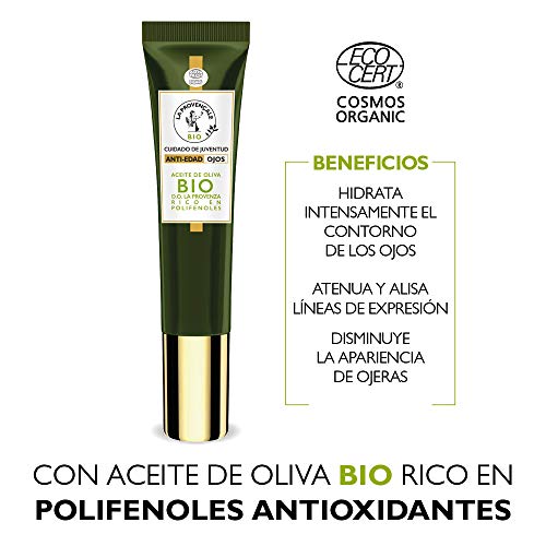 La Provençale BIO, Pack Crema Facial Antiarrugas con Aceite de Oliva BIO, 50 ml + Contorno de ojos Anti-Edad con Aceite de oliva BIO,15 ml