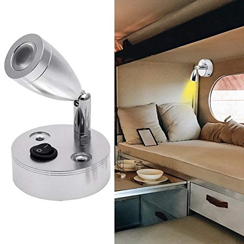 Lámpara de lectura de pared negra con interruptor, lámpara LED de 12 V, luz blanca para caravana, dormitorio, caravana, barco (3 W, 6000 K)