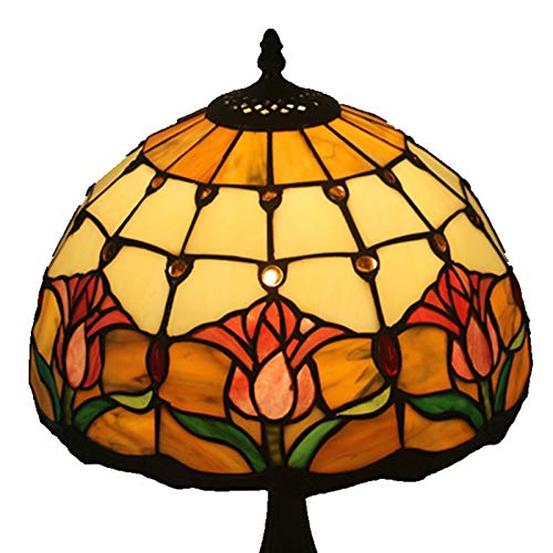 Lámpara de mesa Tiffany Lámpara de mesa flor del tulipán del vitral de 12 pulgadas Casa de Campo Vintage lámpara de escritorio antiguo lámpara de cabecera Nostalgia Art Deco Habitación Sala Para la sa
