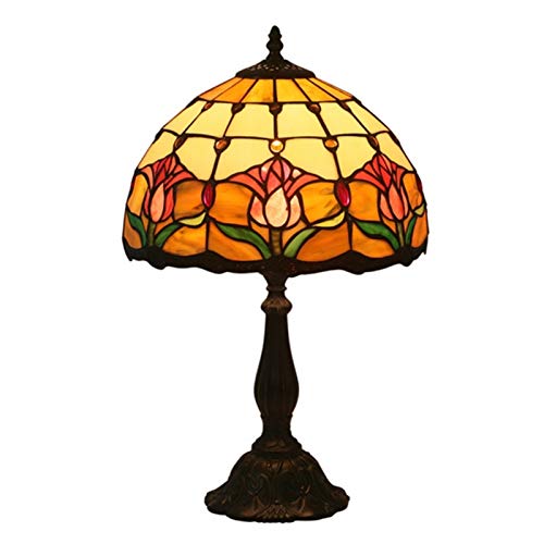 Lámpara de mesa Tiffany Lámpara de mesa flor del tulipán del vitral de 12 pulgadas Casa de Campo Vintage lámpara de escritorio antiguo lámpara de cabecera Nostalgia Art Deco Habitación Sala Para la sa